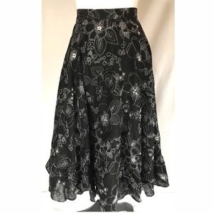 Anne Klein Black Floral Sequin Full Midi Skirt